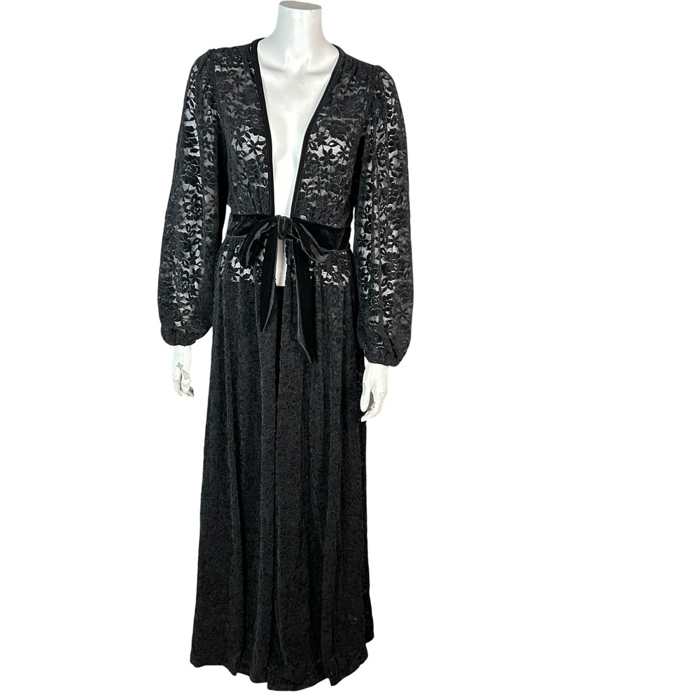 Whimsigoth Burnout Velvet Lace Robe Duster Large Maxi Unique Vintage Glam Witchy
